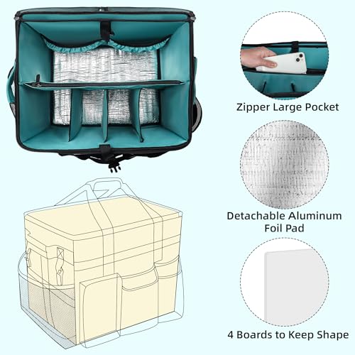 Rolling Cleaning Caddy Bag with Wheels, Large Cleaning Cart Detachable Trolley, Cleaning Bags for Housekeepers With Shoulder Strap & Multi Pockets for Cleaning Tools Storage (Amber Green)