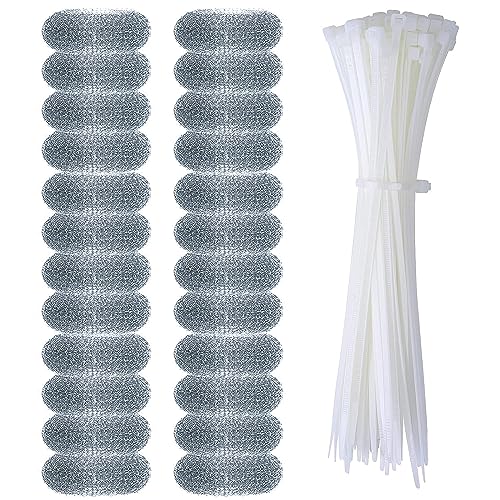 24 Pieces Lint Traps Washing Machine, Stainless Steel Lint Snare Traps Laundry Mesh Washer Hose Filter with 24 Pcs Cable Ties