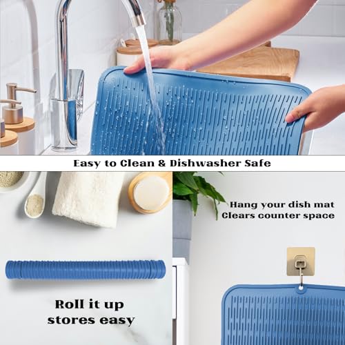 ZLR Oversized Silicone Dish Drying Mat for Kitchen, 16"x18", Lichen Blue - color: Lichen Blue, size: 18" x 16"