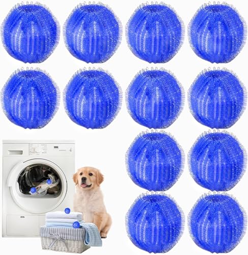 12Pcs Reusable Laundry Hair Remover Balls, Pet Hair Remover for Washing Machine, Effectively Cat Dog Fur Lint Catcher, Laundry Lint Remover Balls for Bedding, Clothes, Sofa Covers (Deep Blue) - color: Deep Blue