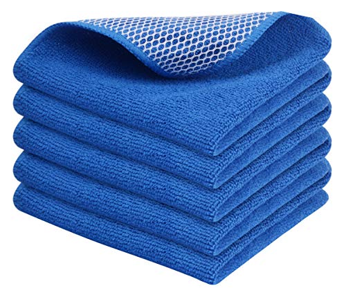 SINLAND Dish Cloth for Washing Dishes Kitchen Washcloth Cleaning Cloth - color: Dark Blue, size: 12inchx12inch 5pack