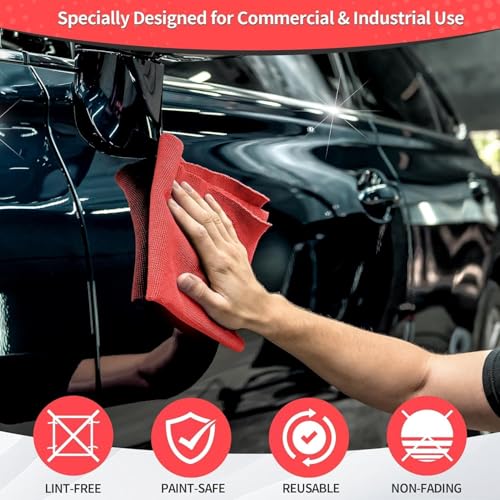 Microfiber Cleaning Cloth, 200 Pack Red Cleaning Rags Microfiber Towel Bulk Absorbent Lint-Free Wash Cloths, All-Purpose Towels for Cars, Shop, Automotive, Garage, Home & Kitchen - color: Red, style: 200 Pack
