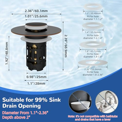 Hibbent Upgraded 3 in 1 Bathroom Sink Drain Strainer, Pop Up Stopper - color: Oil-rubbed Bronze