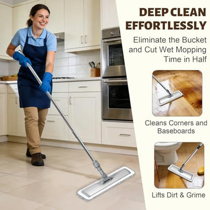 Microfiber Mop, 360° Rotating Flat Floor Cleaner 4 Pads, Grey - color: Gray
