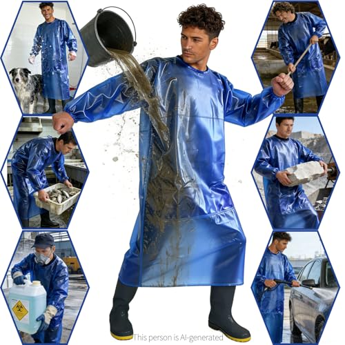 SUJAN Waterproof Smock Apron with Sleeves Chemical Resistant Coverall - color: Burgundy, size: L-XXL