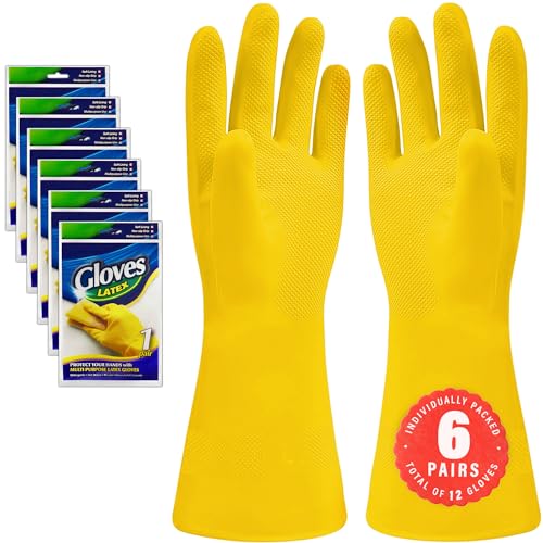 SteadMax 6 Pairs Cleaning Gloves, Reusable Natural Rubber Dish Gloves, Non-Slip Gloves for Kitchen and Household - size: Medium [Pack of 6]