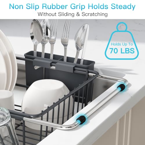JASIWAY Gray Dish Drying Rack in Sink, Dish Drainer with Utensil Holder - color: Dark Gray, size: For 12"-30"w Sink