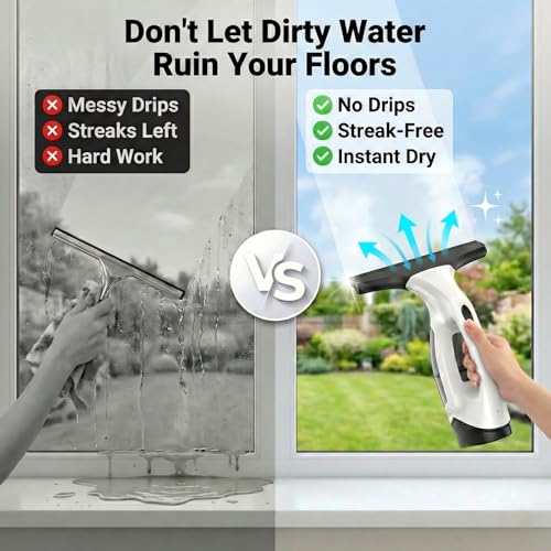 Window Vacuum Squeegee Cordless, 2000Pa & 2200mAh Electric Window Cleaner
