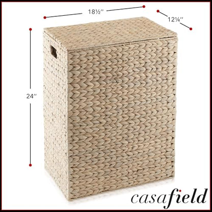 Casafield Large Laundry Hamper with Lid and Removable Liner Bag - Whitewash White, Woven Water Hyacinth Rectangular Laundry Basket Clothes Sorter - color: Whitewash