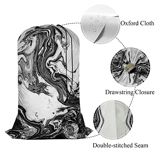 Swono Abstract Marble Texture Laundry Bag with Strap Large Dirty Clothes Organizer Watercolor Ink Painting Liquid Acrylic Easy Fit Laundry Hamper or Basket, Carry Up to 4 Loads of Laundry, Black White - color: Abstract Marble Texture