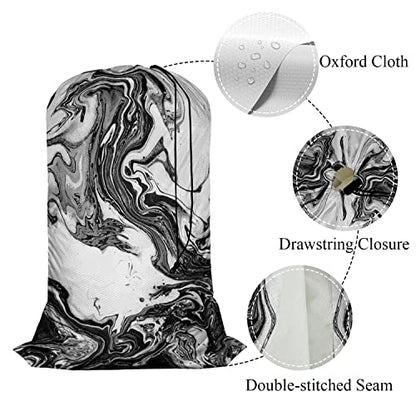 Swono Abstract Marble Texture Laundry Bag with Strap Large Dirty Clothes Organizer Watercolor Ink Painting Liquid Acrylic Easy Fit Laundry Hamper or Basket, Carry Up to 4 Loads of Laundry, Black White - color: Abstract Marble Texture
