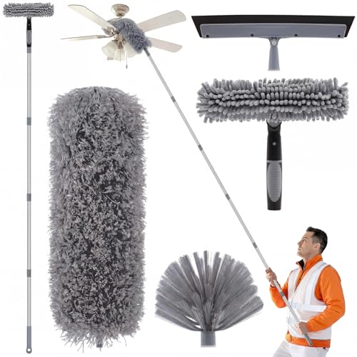 30 Feet High Reach Duster Kit with 2-24 ft Extension Pole for Fans, Gray - color: Gray, size: 30 ft