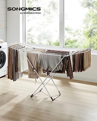 SONGMICS Clothes Drying Rack, Foldable, Heavy Duty, 2 Gullwings - color: White, style: 2 Gullwings（19.7"D)