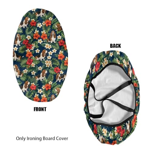 Ironing Board Cover Mini Resist Scorching Anti Fade Iron Board Protector for Department, 14x24 Inch, Basset Hound Tropical Floral Pattern - color: Basset Hound Tropical Floral Pattern