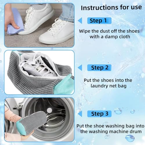 Reusable Shoe Washing Machine Bag & Shoes Laundry Bag for Washer and Dryer, with Self-Locking Zipper, 360° Deep Cleaning, Protects Shoes & Washer – Also Acts as Shoe Dryer Bag for Sneakers (2, grey)