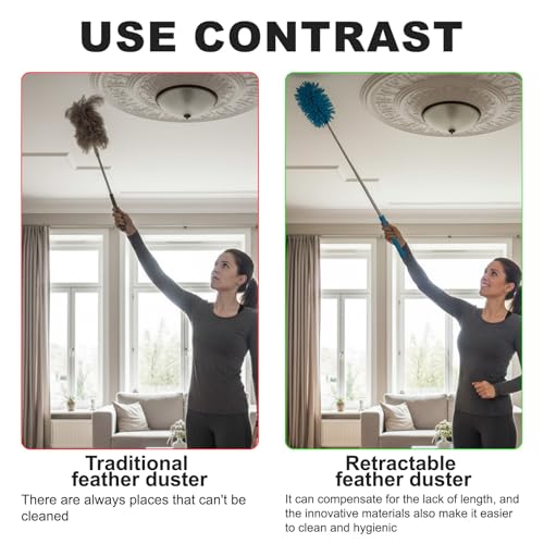 Microfiber Feather Duster with 29 in Telescoping Pole and Bendable Head for Ceiling Fans, Ceilings, Blinds, Furniture and Cars, Blue - color: Blue