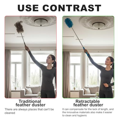 Microfiber Feather Duster with 29 in Telescoping Pole and Bendable Head for Ceiling Fans, Ceilings, Blinds, Furniture and Cars, Blue - color: Blue