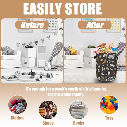 Cute Dogs Laundry Basket, Foldable Dog Lover Laundry Hamper Tote Bag Dirty Clothes Storage Bucket Organizer for Bathroom/Laundry/Bedroom 15.7"x19.6" - color: Cute Dogs