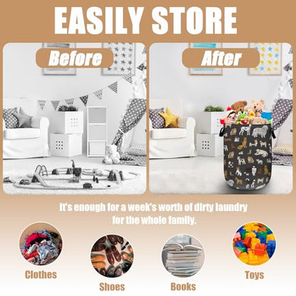 Cute Dogs Laundry Basket, Foldable Dog Lover Laundry Hamper Tote Bag Dirty Clothes Storage Bucket Organizer for Bathroom/Laundry/Bedroom 15.7"x19.6" - color: Cute Dogs
