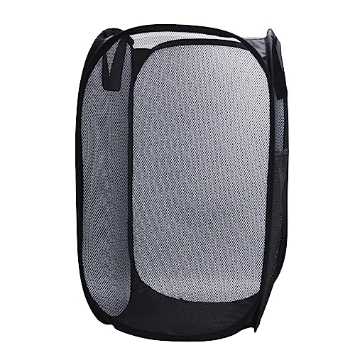 Sturdy Mesh Laundry Hamper Basket Bag,collapsible Pop up for Laundry Room - color: Black, size: Pop Vertical