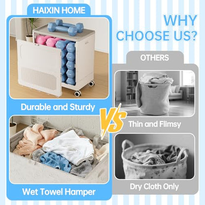 130L Rolling Laundry Hamper with Lid Laundry Basket - color: Milky, size: 130L