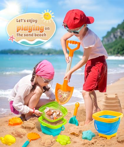 DUDUCOFU Collapsible Beach Sand Toys for Kids, Collapsible Sand Bucket