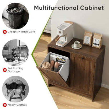 Smart FENDEE Double Tilt Out Laundry Hamper Cabinet, 11.8 Gallon Hidden Trash Cabinets with 2 Baskets for Kitchen, Freestanding Small Bathroom Storage Cabinet Unit, Walnut - color: Walnut
