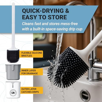 Unique Silicone RV Toilet Brush with Compact Holder - size: 1 Compact Brush