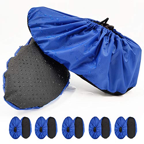 5 Pairs Non Slip Reusable Shoe Covers Waterproof Washable Boot Covers Durable Dustproof Booties Cover For Indoors Household Travel Floor Carpet Protection(Large) - color: Blue, size: Large