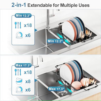 iSPECLE Small Sink Dish Drying Rack - 9.1" W Expandable for RV Apartment - color: Black, size: 9.1" W | Fits Sink 13" - 19" L