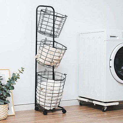 Farios 3 Tier Rolling Laundry Hamper, Black