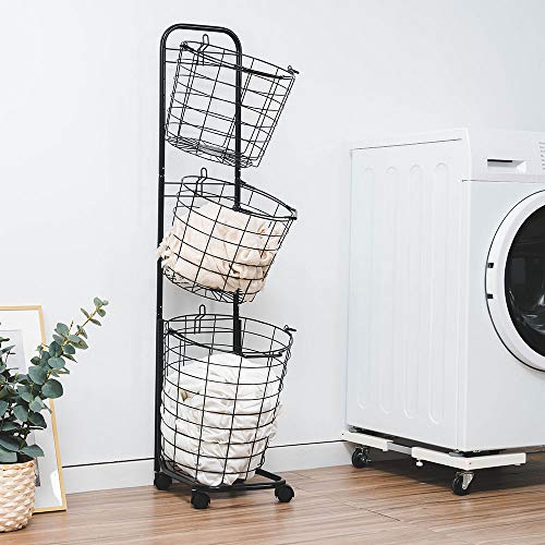 Farios 3 Tier Rolling Laundry Hamper, Black
