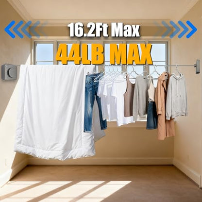 Retractable Clothesline Indoor Outdoor Non-Sag 16.2Ft Stainless Line(Gray) - color: Gray