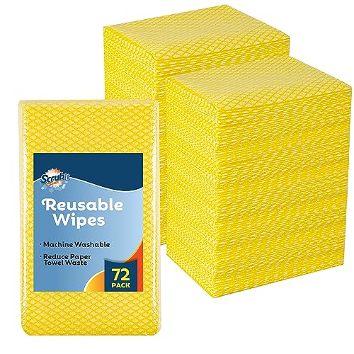 SCRUBIT Reusable Cleaning Wipes, Handy Wipes for Kitchen and Office - Dish Cloths for Washing Dishes - Multi Purpose Disposable Cleaning Towels (12 x 20 in) 72 Pack (Yellow) - color: Yellow