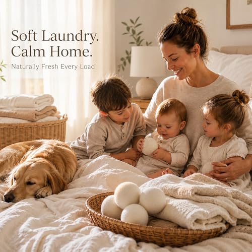 NordVale Wool Dryer Balls, 6 Pack XL Premium 100% New Zealand Wool, Reusable Natural Fabric Softener for 1300+ Loads, Helps Reduce Drying Time, Static Cling and Wrinkles