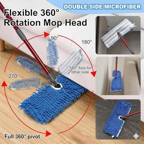 Microfiber Flat Mops for Floor Cleaning,Flat Mop with 3 Reusable Pads and Extendable 58" Long Handle for O Cedar Dual-Action Microfiber Flip Mop ,Washable Hardwood Floors Mopping to Dry and Wet Clean - size: Medium