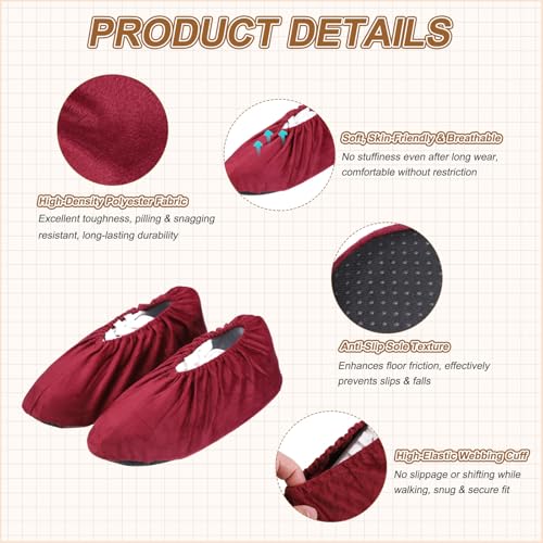 PATIKIL Reusable Shoe Covers, Non-Slip Shoe Protectors Covers Polyester Washable Foot Boot Covering - color: Wine Red, size: 12 inch