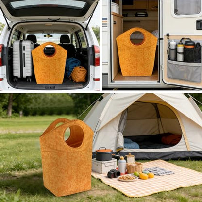 47L Laundry Hamper, Foldable Fabric Laundry Tote Basket - color: Earth Texture Orange, size: 17"L x 9.5"W x 18"H