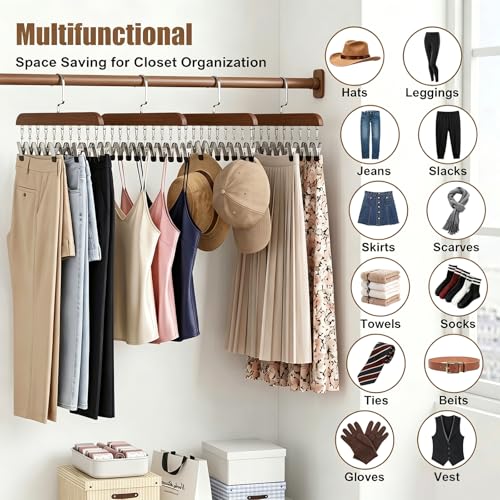 Legging Hangers for Closet Organizer - Pants Hangers with Clips Holds 20 Leggings - 360° Rotating Space Saving Non-Slip Legging Organizer for Closet Hanging Jeans, Shorts, Socks Brown 2 Pack