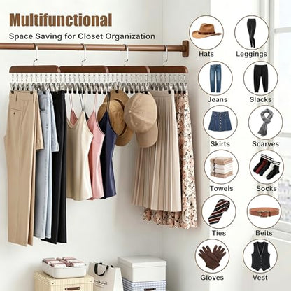 Legging Hangers for Closet Organizer - Pants Hangers with Clips Holds 20 Leggings - 360° Rotating Space Saving Non-Slip Legging Organizer for Closet Hanging Jeans, Shorts, Socks Brown 2 Pack