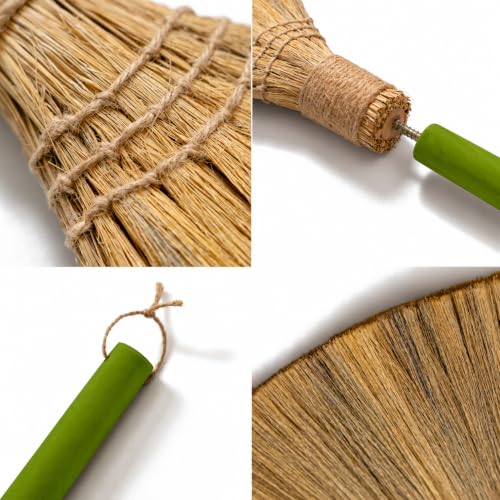 Vietnam Handmade Straw Whisk Broom with Green Wooden Handle - Soft Natural Grass Broom for Home, Kitchen, Bedroom & Garage, 12.2" Wide x 27.95" Long - style: Green