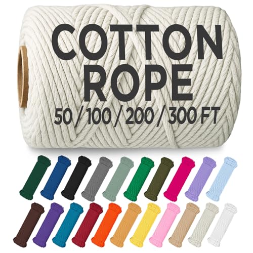 TECEUM Cotton Rope 3/16” (5 mm) – 300 FT – Strong All-Purpose Braided Rope – Natural Cotton – for Crafting, Сamping, Clothes Line, DIY, Indoor & Outdoor Use – Natural - size: 300 feet