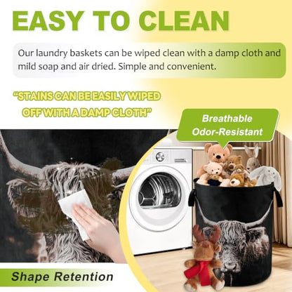 Highland Cow Laundry Basket Foldable Waterproof Hamper 18.9 x 16.5 Inch - color: Highland Cow Animal