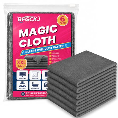 Genie Cloth Magic Cloth, 6 Pack Lint-Free Microfiber Cleaning Cloths, Streak-Free Cleaning Rags for Glass, Kitchen, Car & Home Use