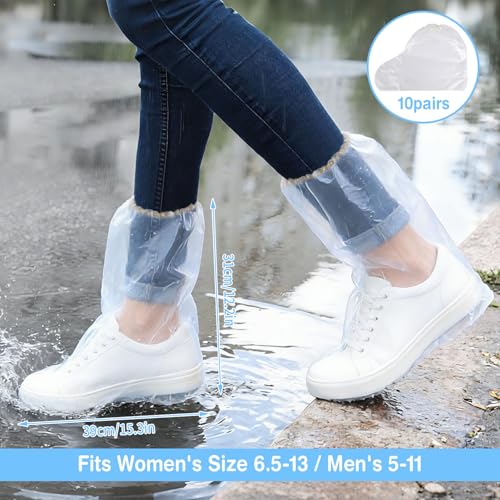 20Pcs(10 pairs) Thickened Waterproof Shoe Covers for Rain, Clear Rain Shoe Covers, One Size Fits Most - color: Clear, size: 10P M Adults