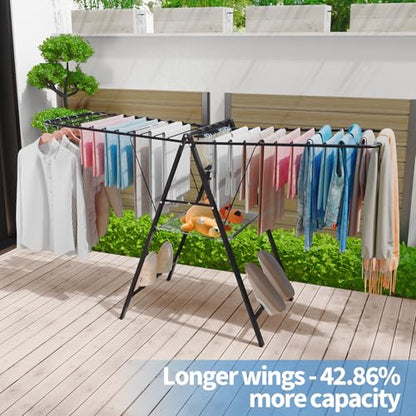 APEXCHASER 6 Height Adjustable Clothes Drying Rack with Shoe Slots, Black - color: Black