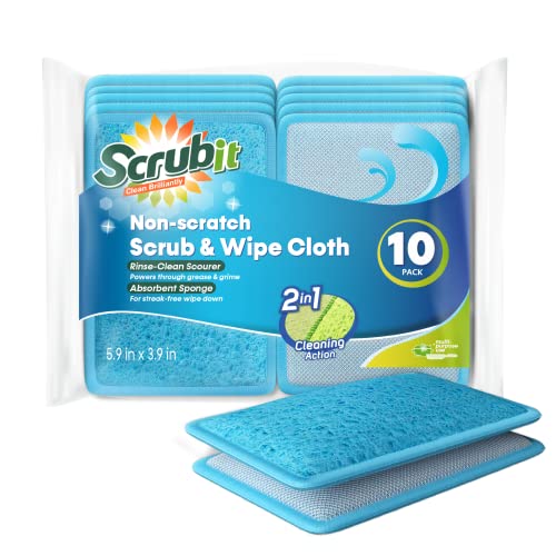 Scrub and Wipe Cleaning Sponges [10 Pack] – SCRUBIT Dual Sided Scouring Pad and Sponge - Reusable Kitchen Scrubbing Sponges for Dishes, Pots, Pans Utensils & Non-Stick Cookware (Blue) - color: Blue