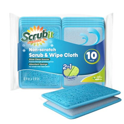 Scrub and Wipe Cleaning Sponges [10 Pack] – SCRUBIT Dual Sided Scouring Pad and Sponge - Reusable Kitchen Scrubbing Sponges for Dishes, Pots, Pans Utensils & Non-Stick Cookware (Blue) - color: Blue