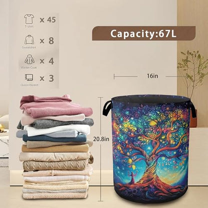 Cosmic Tree Laundry Hamper,Collapsible Laundry Baskets,Tree of Life Dirty Clothes Baskets with Handles,Oxford Cloth Hamper for Bedroom,Bathroom,College Dorms, 16"x20" - color: Cosmic Tree,Tree of Life