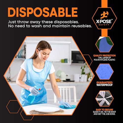 Xpose Safety 2000 Pack Blue Plastic Disposable Bulk Aprons, Individually Wrapped Waterproof Polyethylene Aprons for Cooking, Food Service & Cleaning, 1 Mil, 24" x 48" - color: Blue